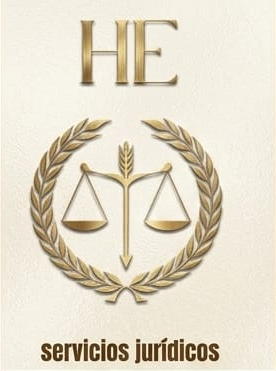 Logotipo original HE Servicios Jurídicos: balanza y ramas de laurel